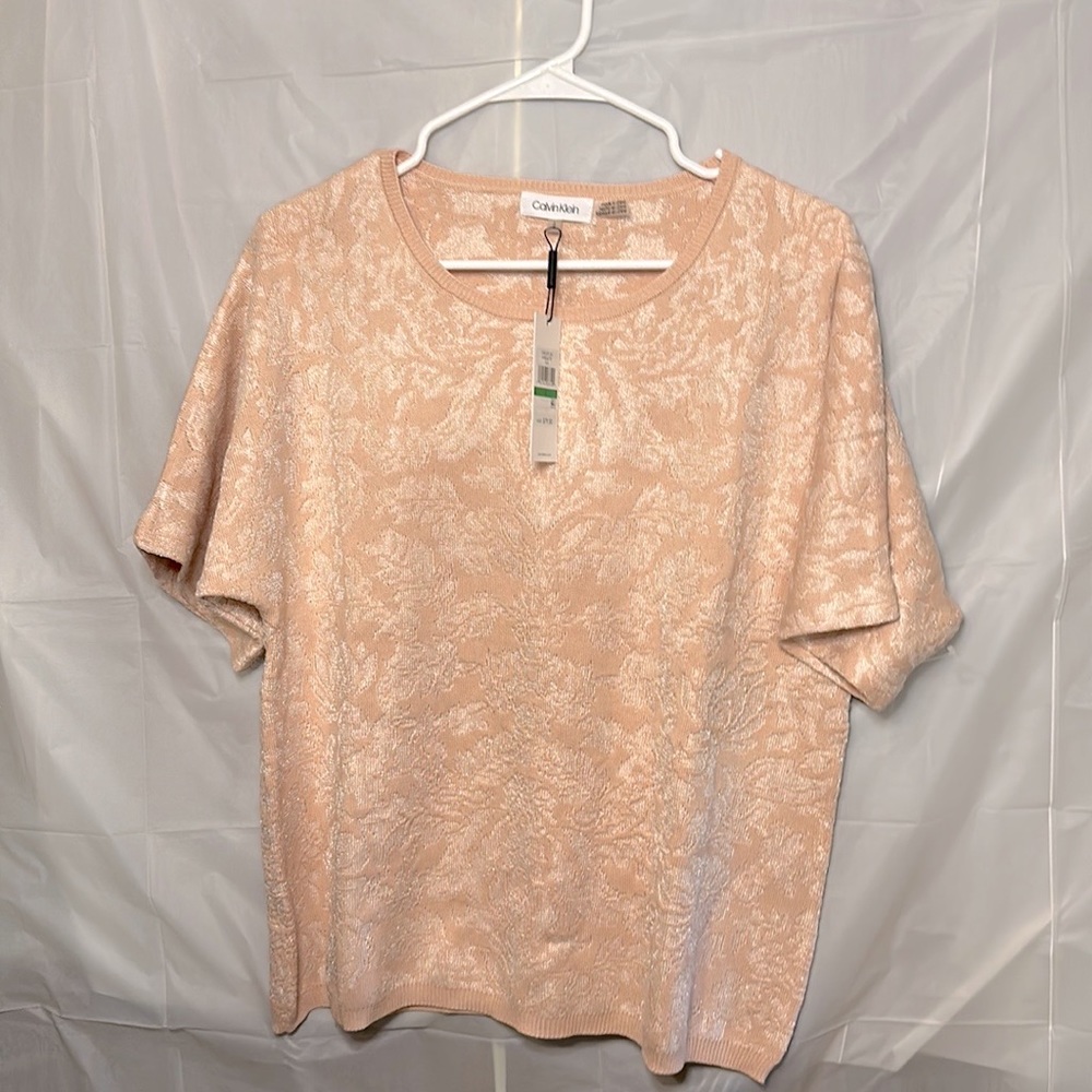 Calvin Klein Womens Floral Jacquard Knit Sweater large